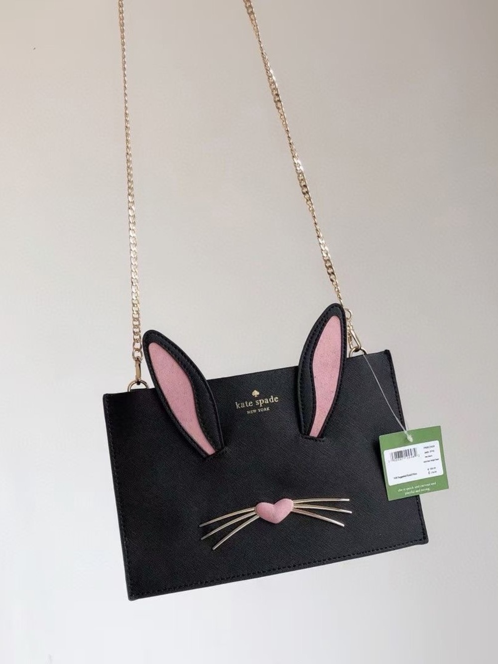 kate spade Black Crossbody Bag with Pink Bunny Accents